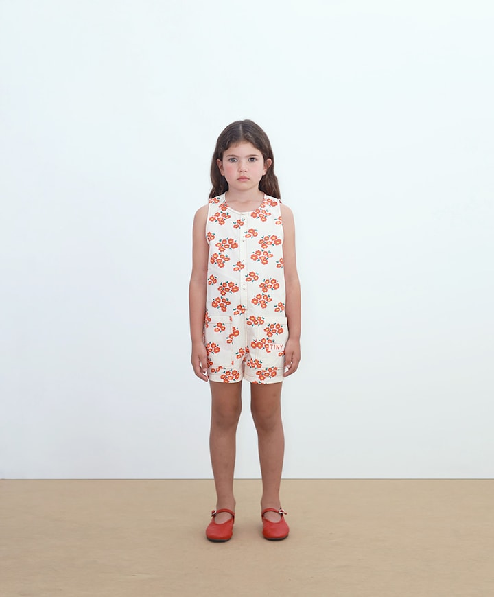 Twill one piece meisjes jumpsuit ecru