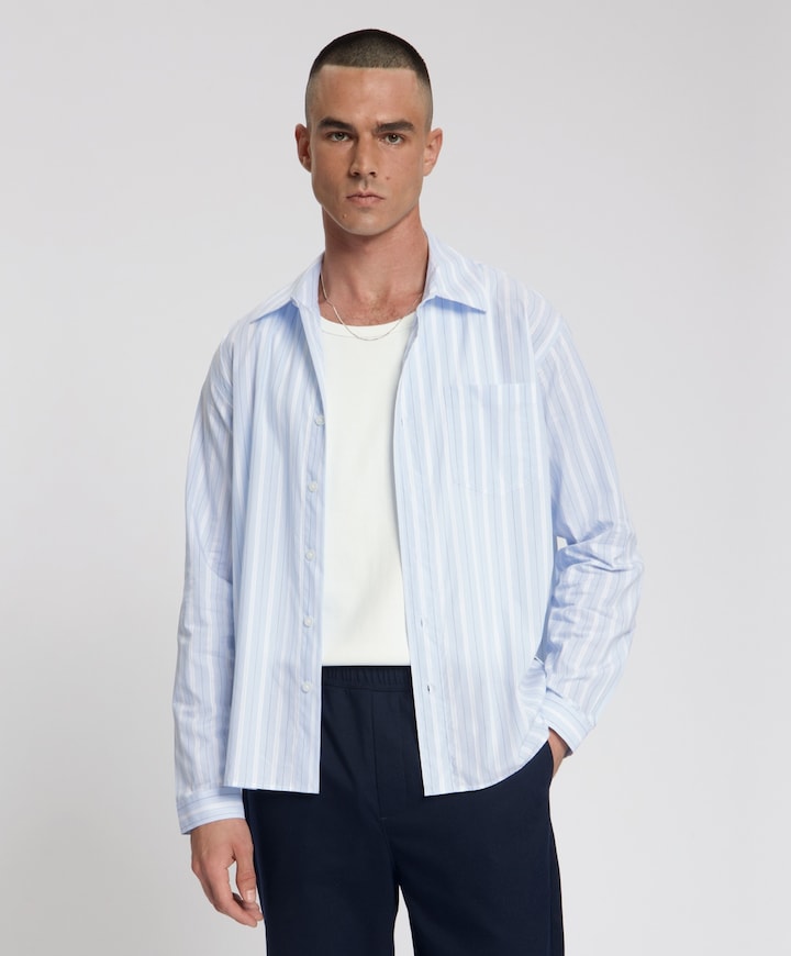 Heren overhemd lange mouw blauw