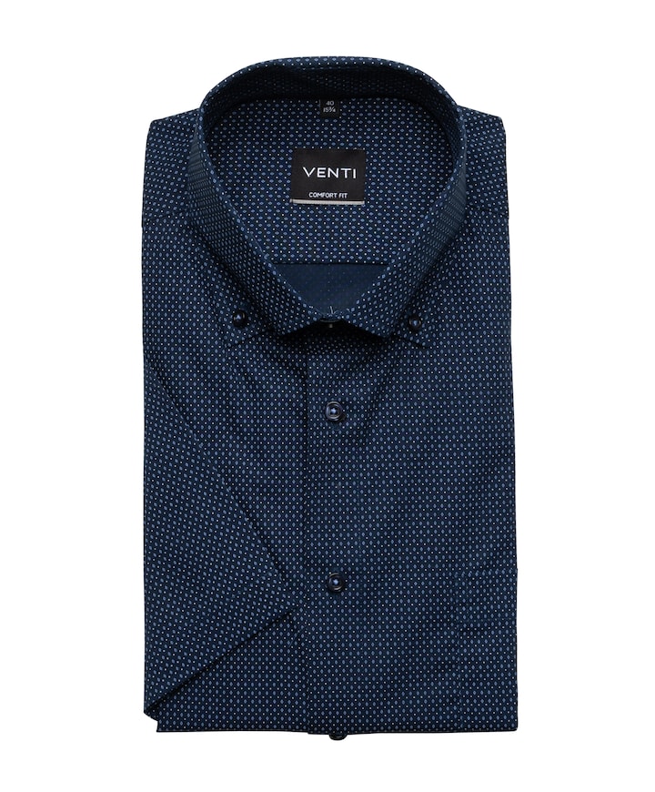 Heren overhemd korte mouw blauw