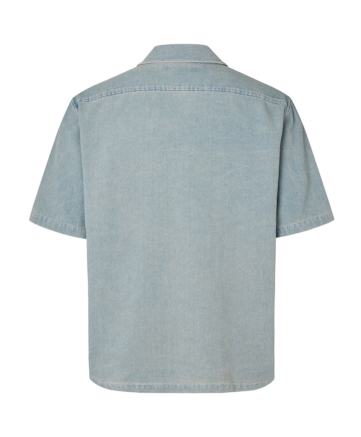 Heren overhemd korte mouw blauw