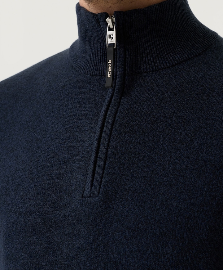 Heren trui met rits blauw