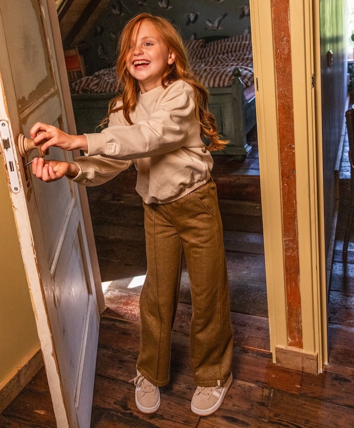 Little lurex sweatpants meisjes broek bruin