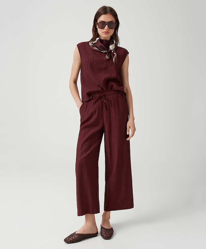 Marou crinkled dames broek bordeaux