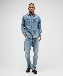 Heren overhemd lange mouw blauw