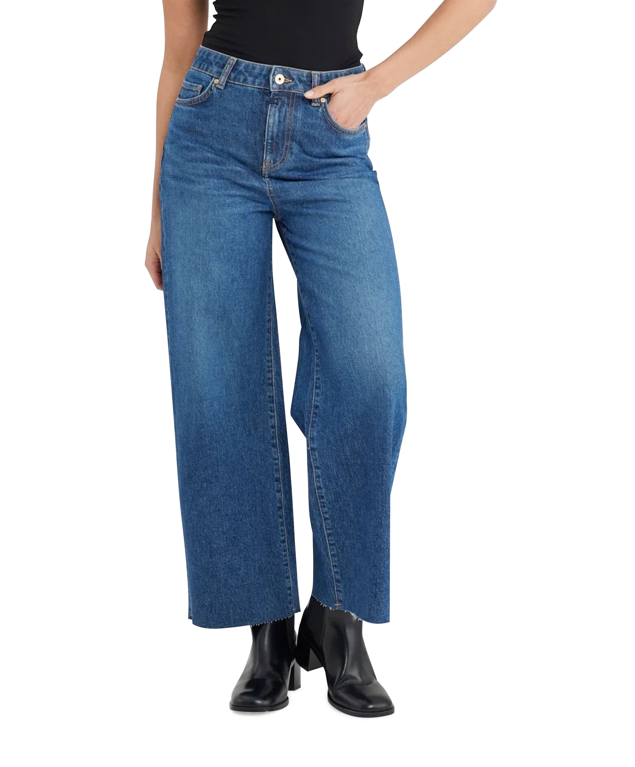 high waist wide leg dames jeans blauw