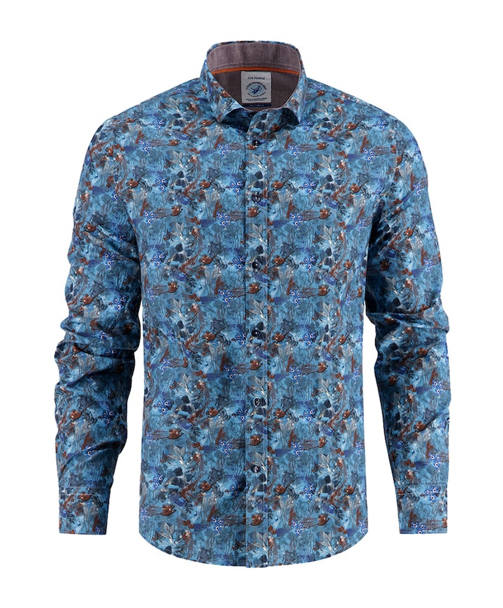 Heren overhemd lange mouw blauw