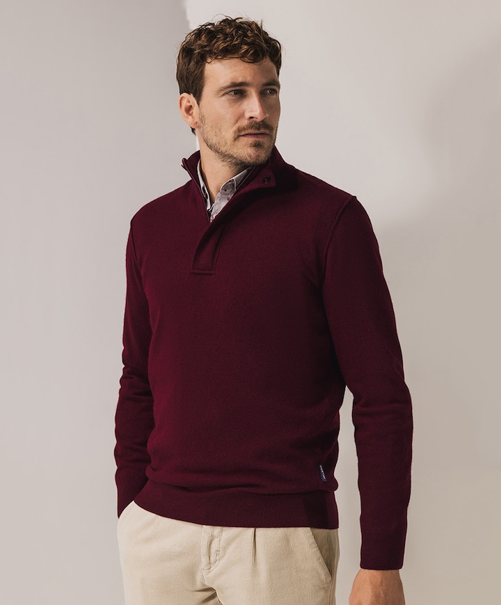 Heren trui met rits bordeaux