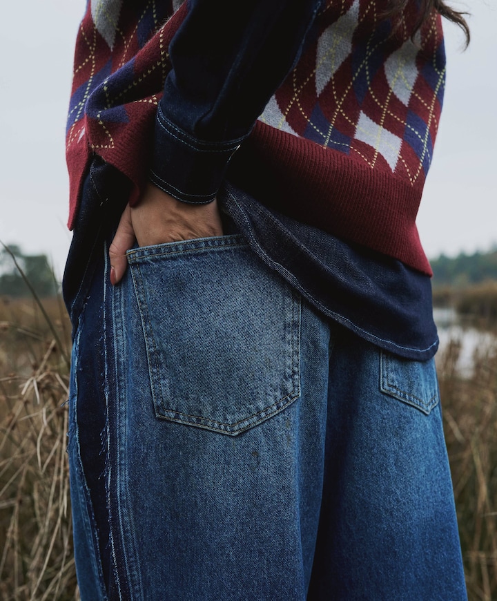 Industrious1 patchwork jeans blauw