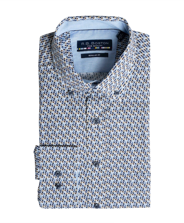 Heren overhemd lange mouw blauw