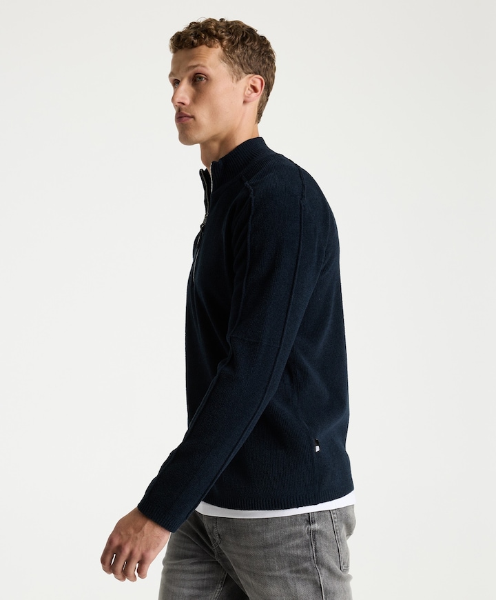 Heren trui met rits blauw