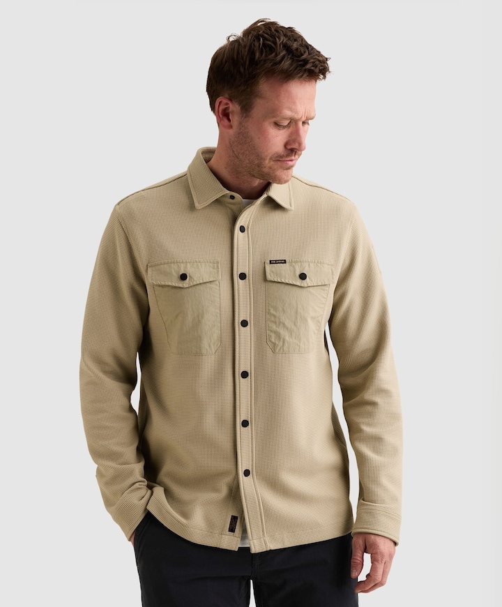 Heren overhemd lange mouw beige