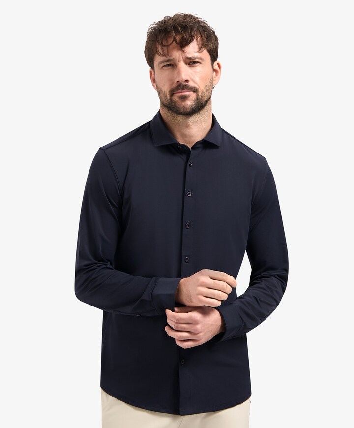 Heren overhemd lange mouw blauw