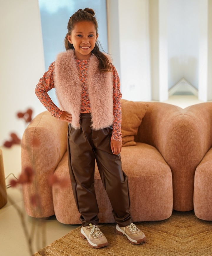 Feya  faux leather meisjes pantalon bruin