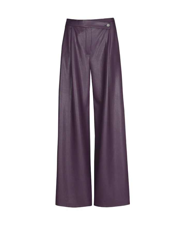 Vegan leather-effen-asymmetrisch dames broek paars