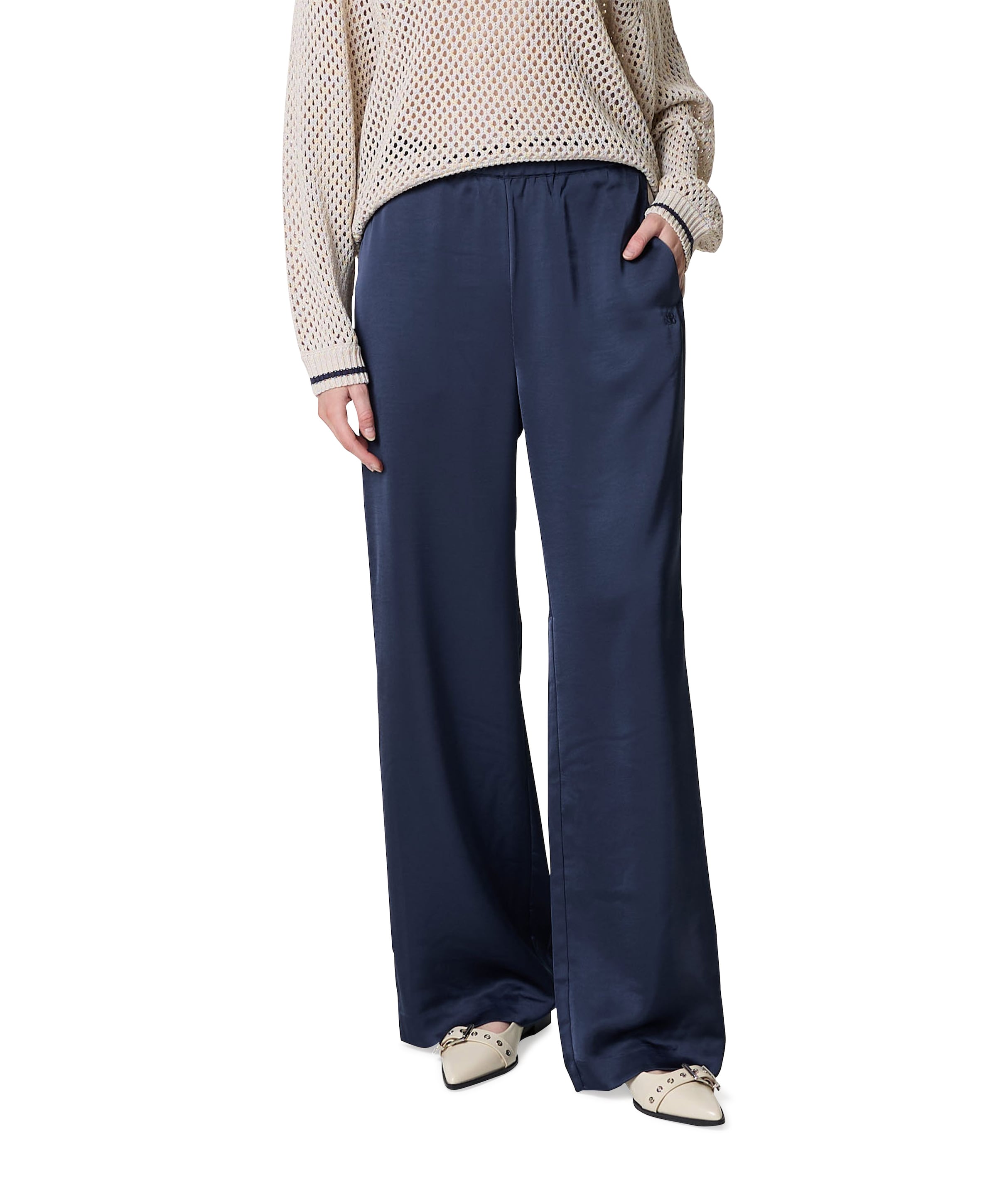 Dare striped satin dames broek blauw