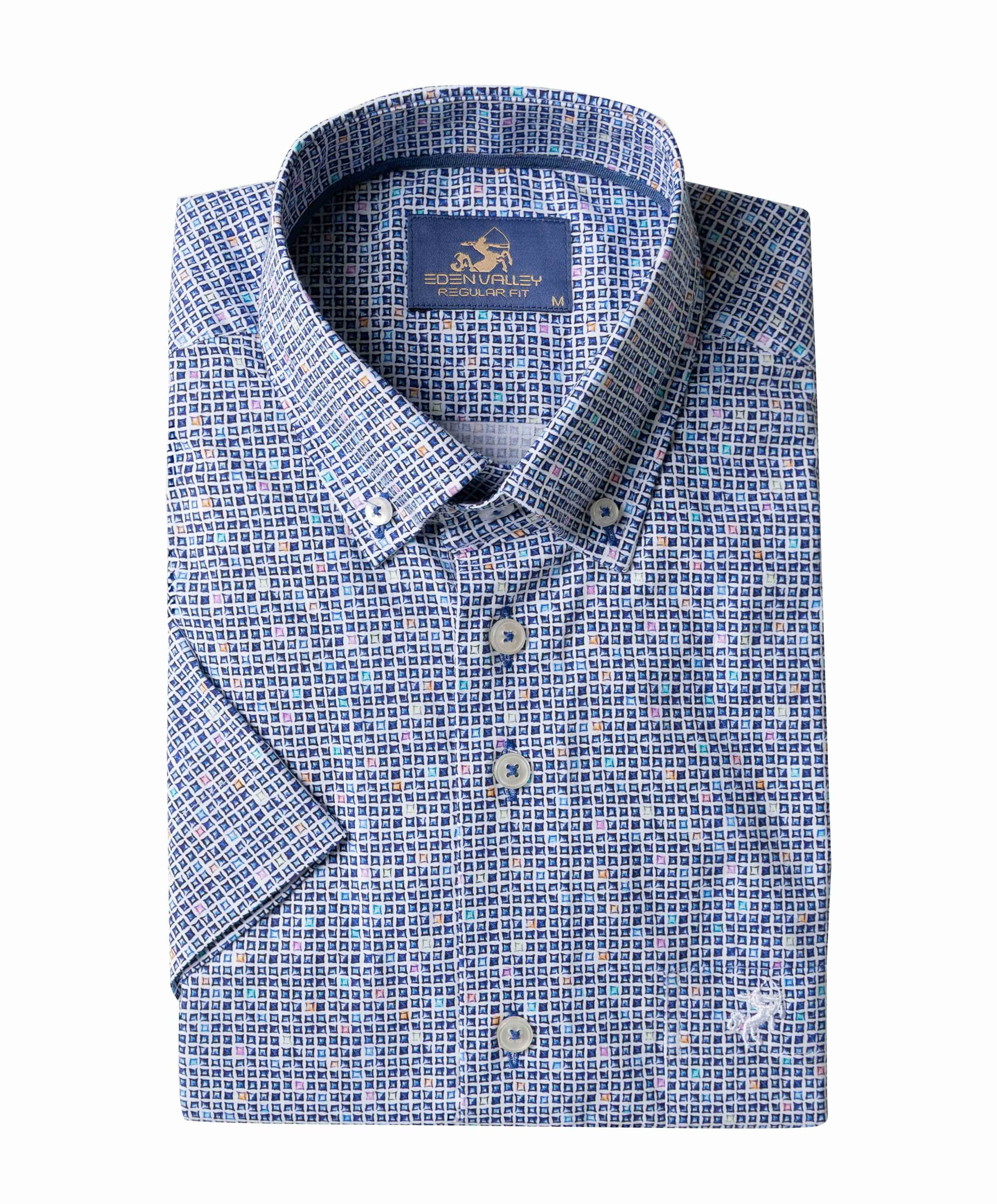 Heren overhemd korte mouw blauw