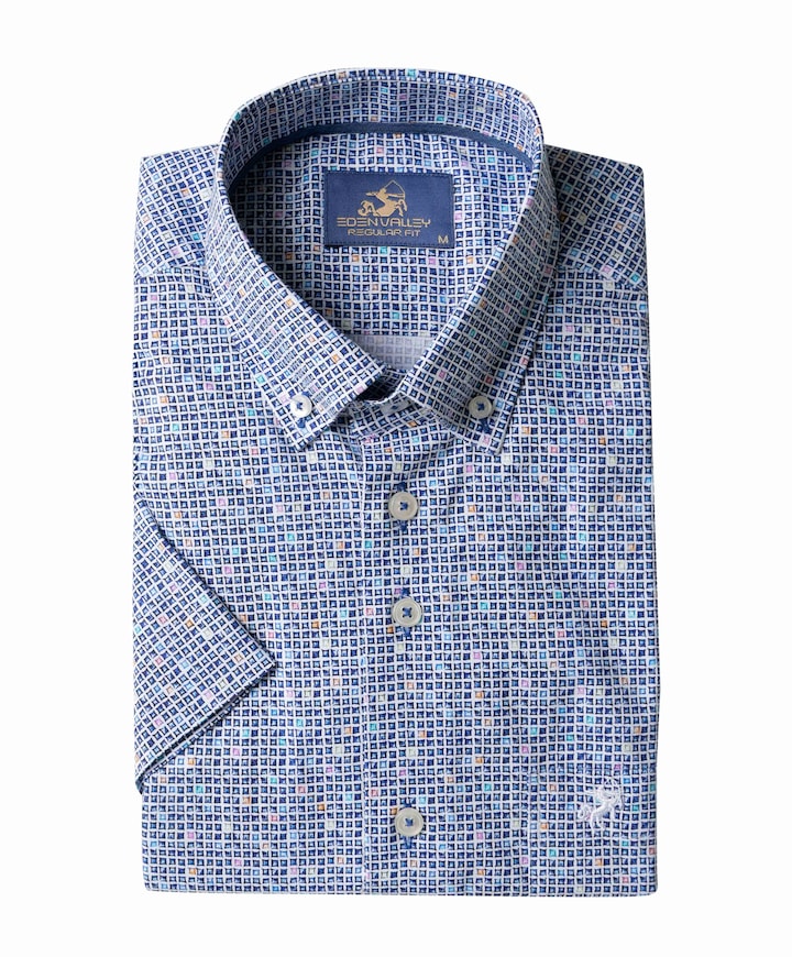 Heren overhemd korte mouw blauw