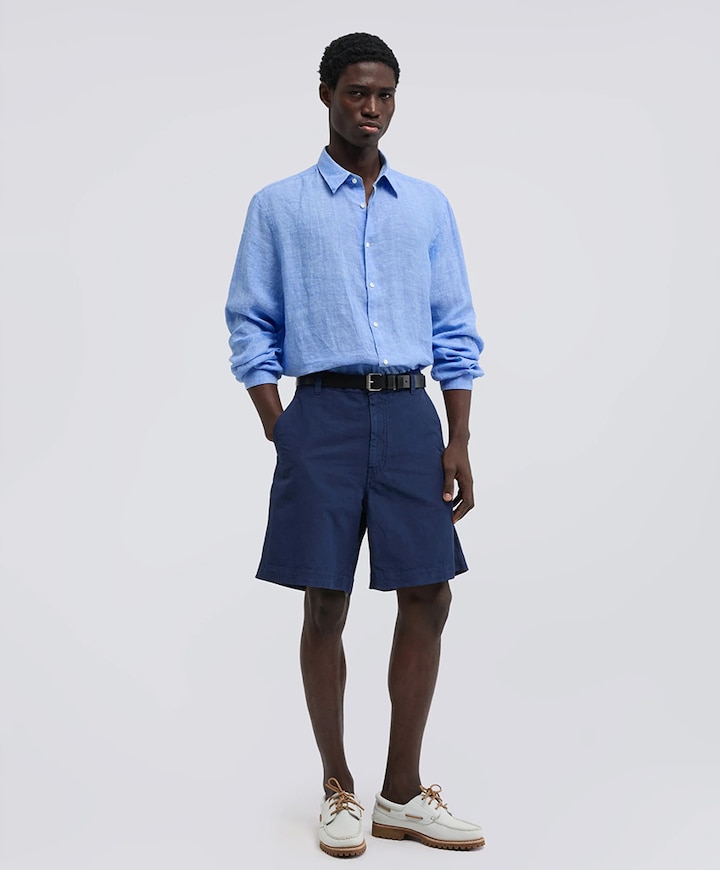 Heren overhemd lange mouw blauw