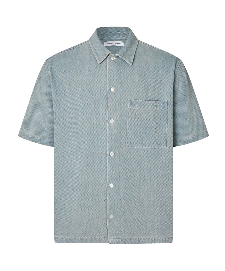 Heren overhemd korte mouw blauw