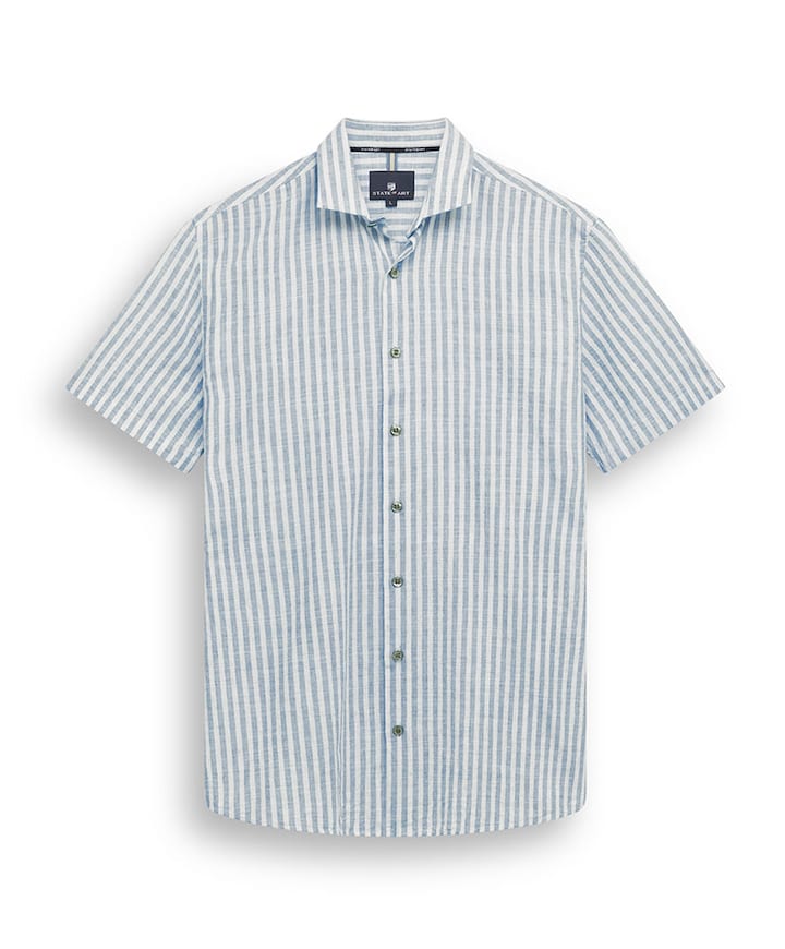 Heren overhemd korte mouw blauw