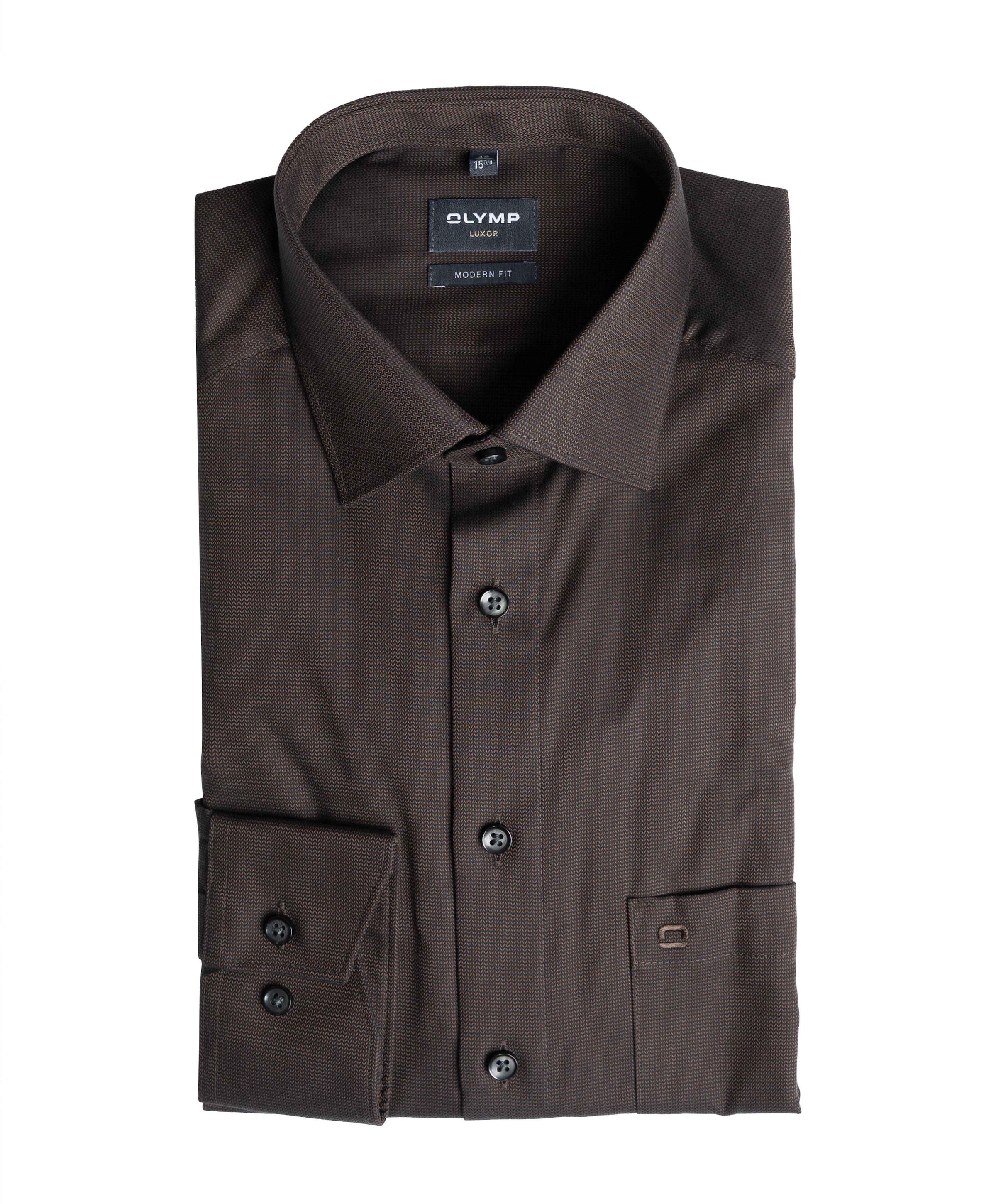 Heren overhemd lange mouw bruin