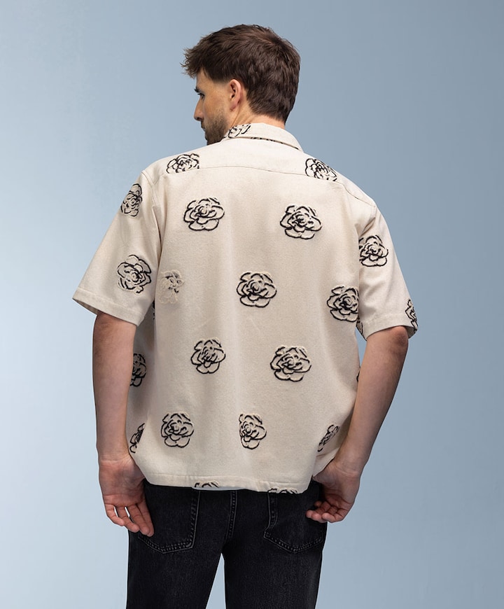 Heren overhemd korte mouw beige