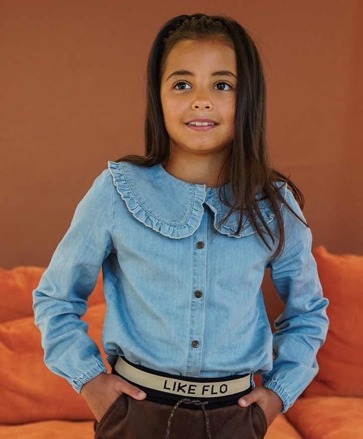 Meisjes blouse lange mouw blauw