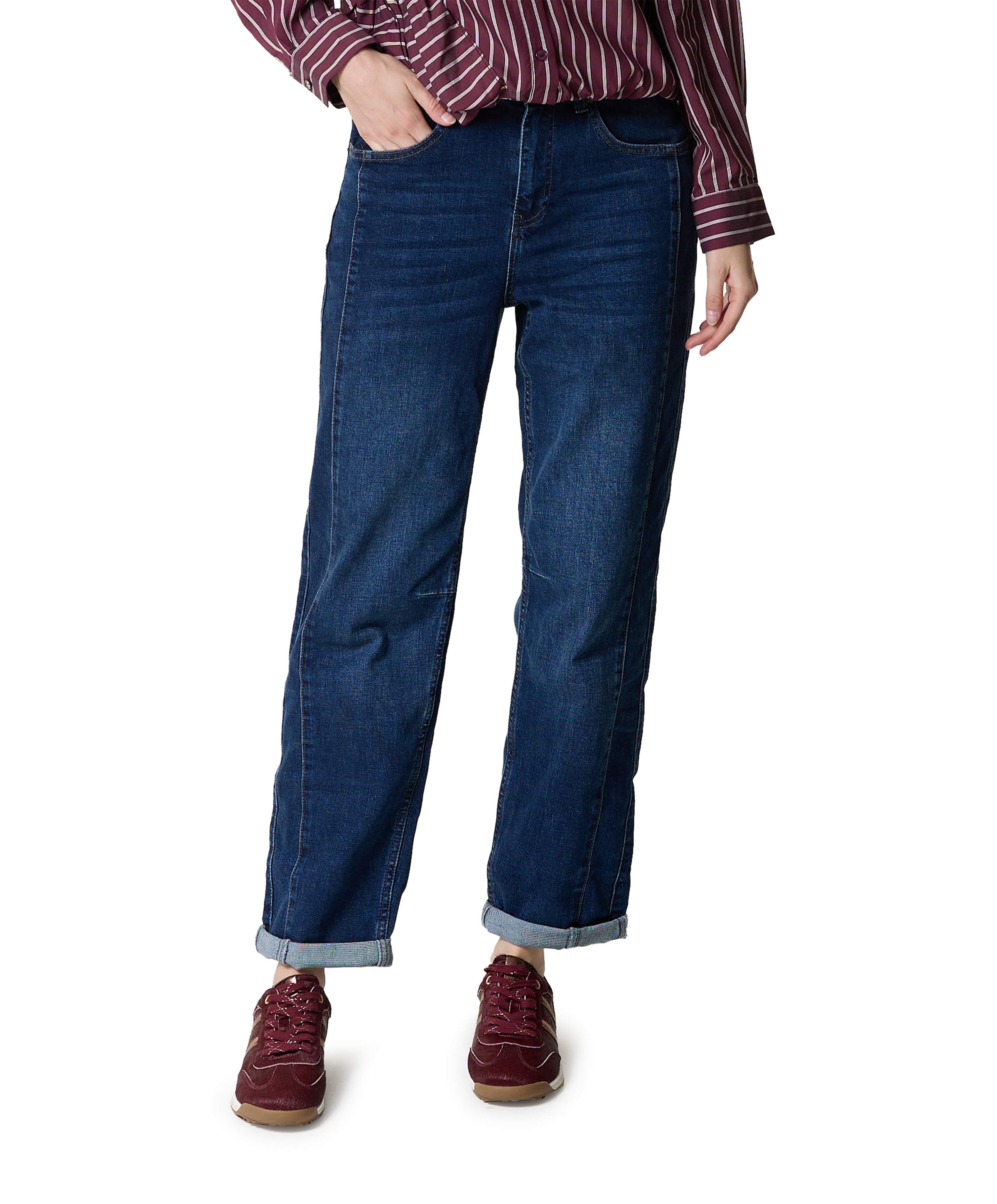 Caitlina side patch dark stone dames jeans blauw