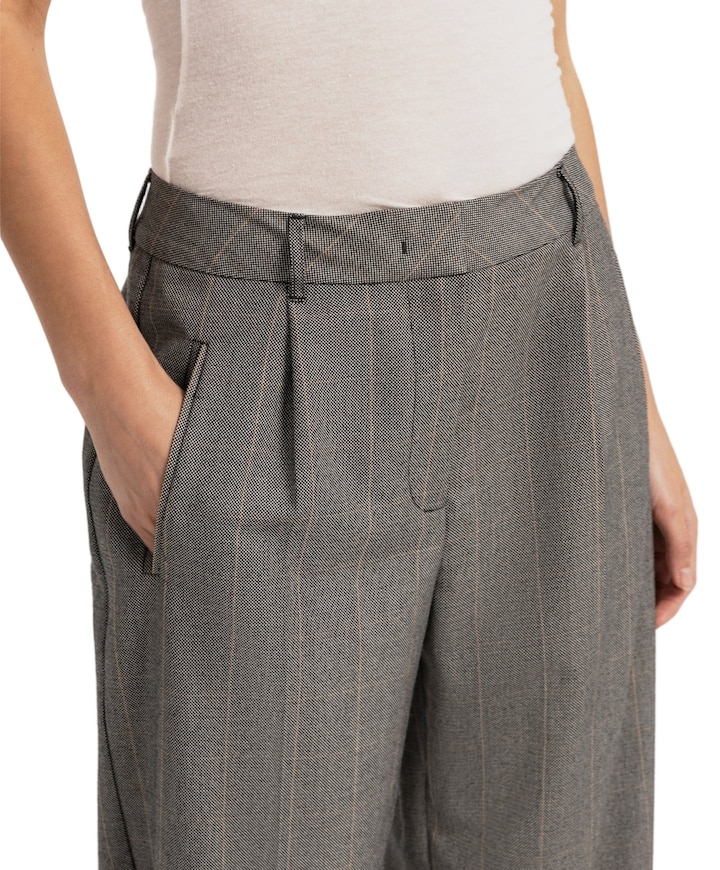 Geweven, wijde broek met ruit dames zwart