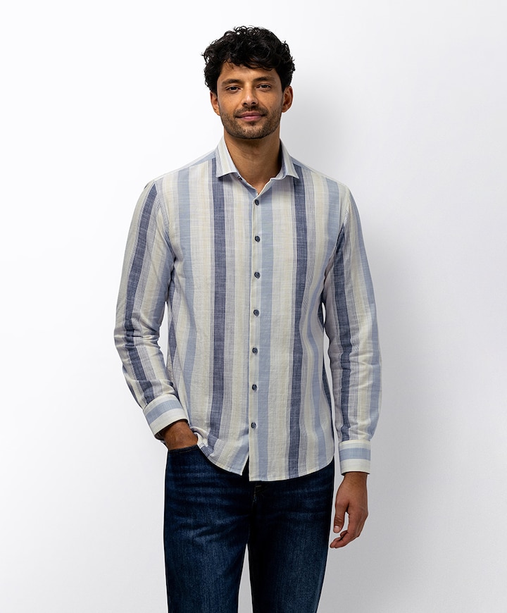 Heren overhemd lange mouw blauw