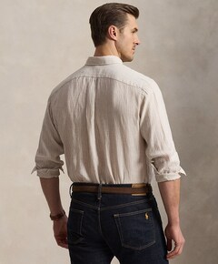 Heren overhemd lange mouw beige