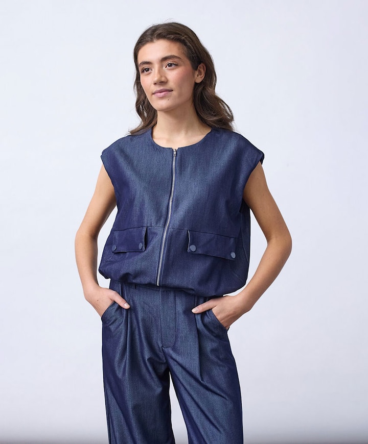 Dames gilet blauw