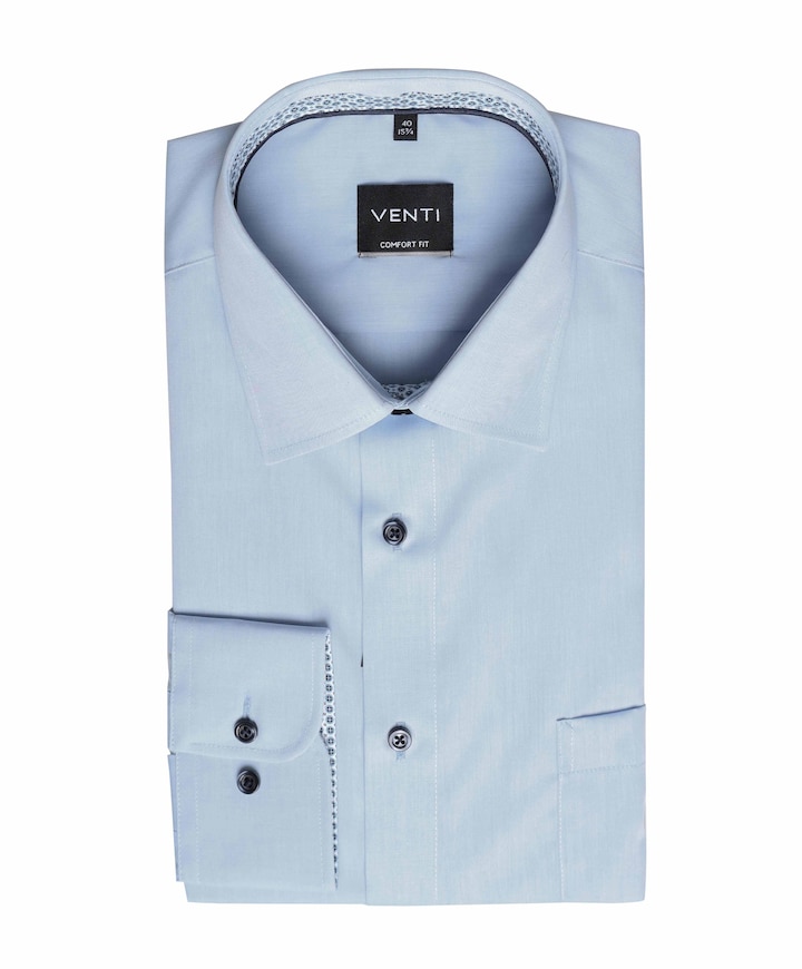 Heren overhemd lange mouw blauw