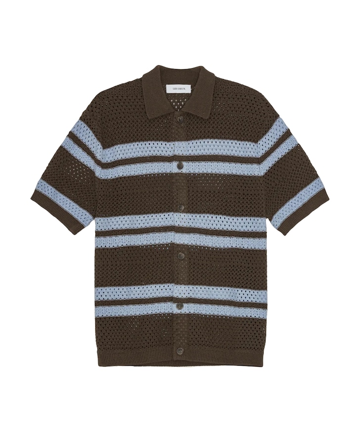 Heren overhemd korte mouw bruin