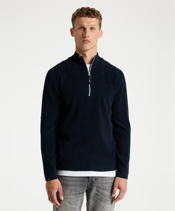 Heren trui met rits blauw