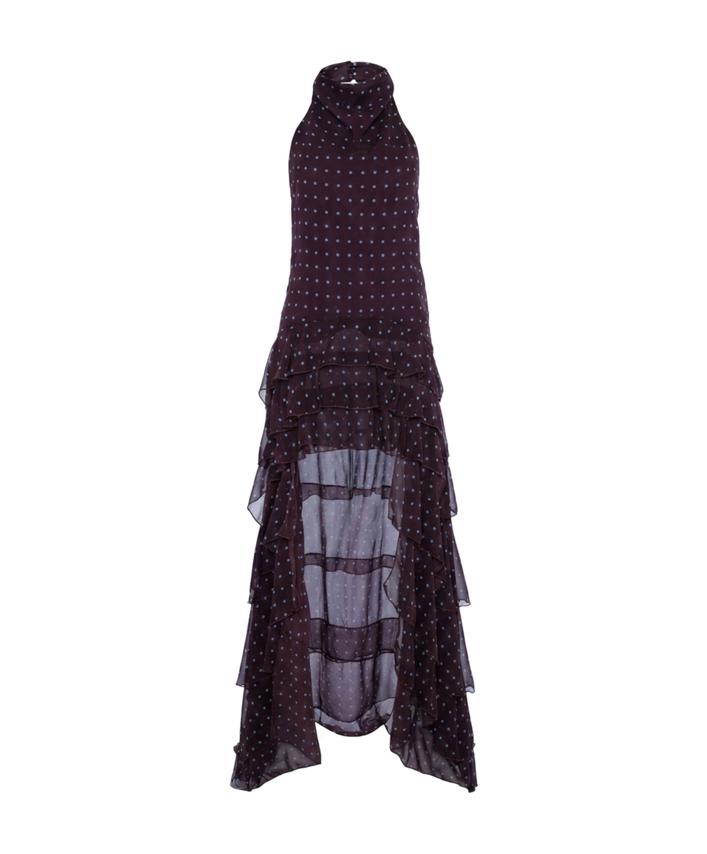 Dames jurk Señorita aubergine met blauwe polkadot