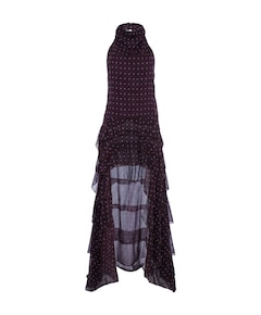 Dames jurk Señorita aubergine met blauwe polkadot