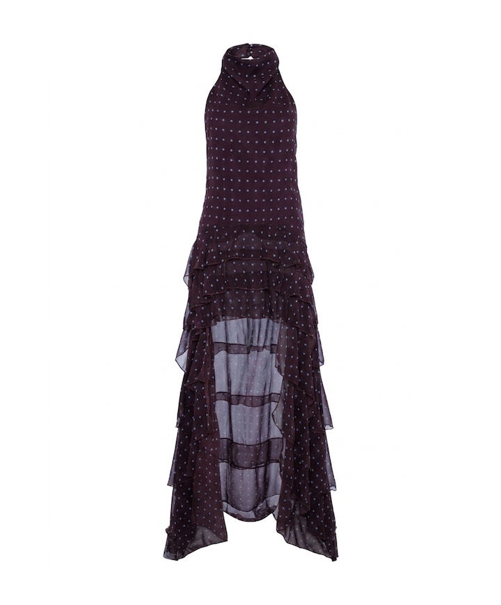 Dames jurk Señorita aubergine met blauwe polkadot