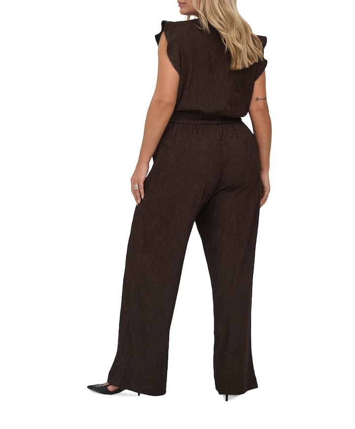 CARREINA SS FRIL VNECK JRS dames jumpsuit bruin