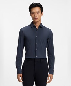 Heren overhemd lange mouw blauw