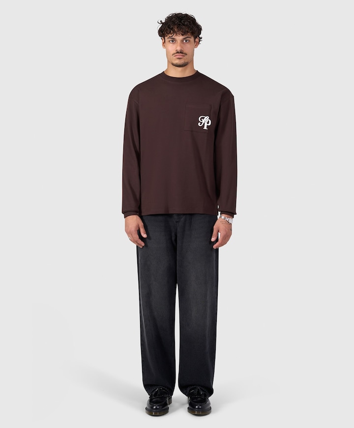 Heren longsleeve bruin