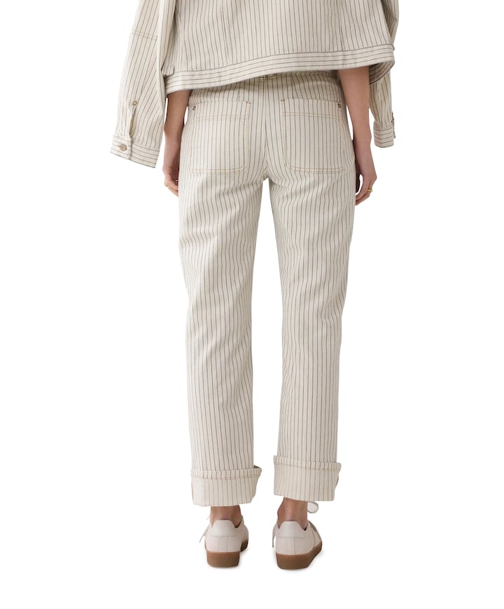 Straight pant Yarn dyed stripe dames jeans ecru