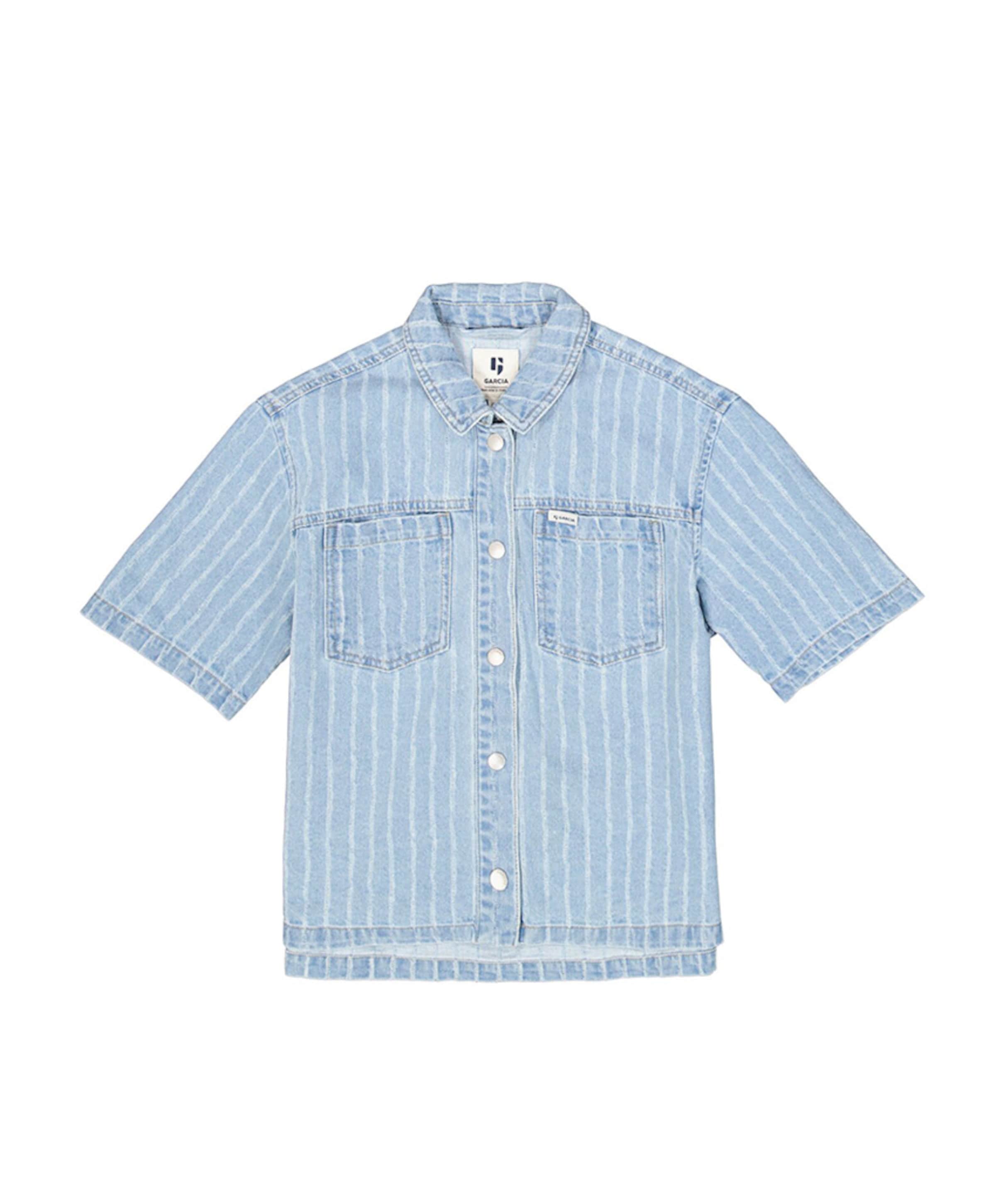 Meisjes blouse korte mouw blauw