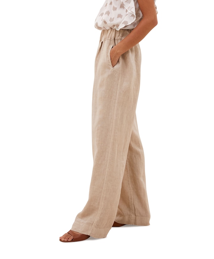 benji linen dames broek beige