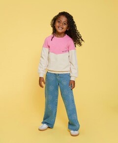 Jeans wide leg AOP meisjes jeans blauw