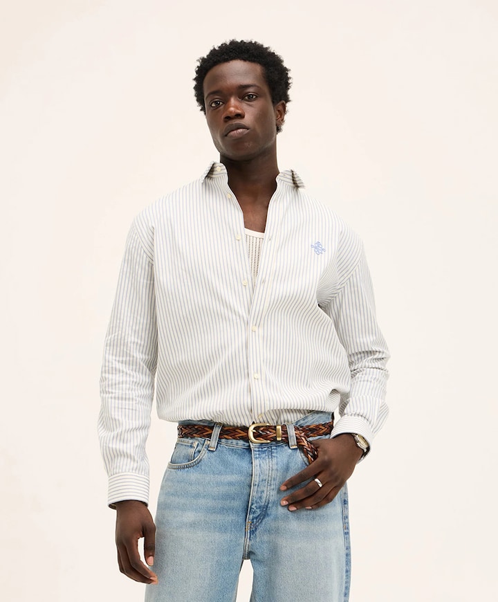 Heren overhemd lange mouw blauw