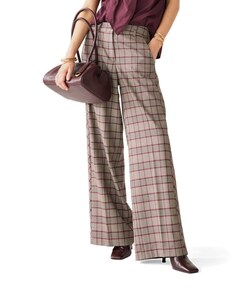 Check burgundy dames broek grijs