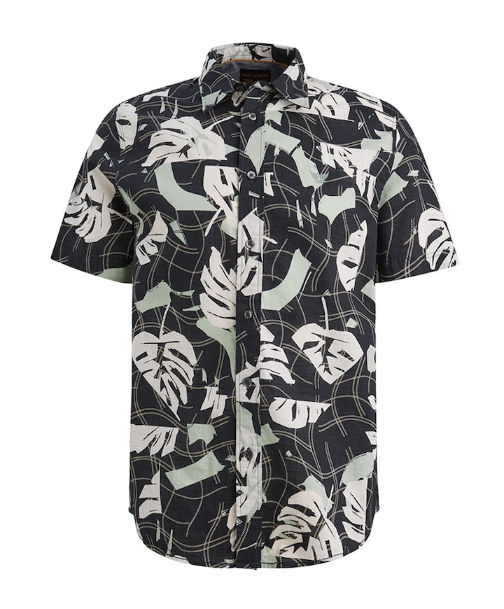 Heren overhemd korte mouw blauw