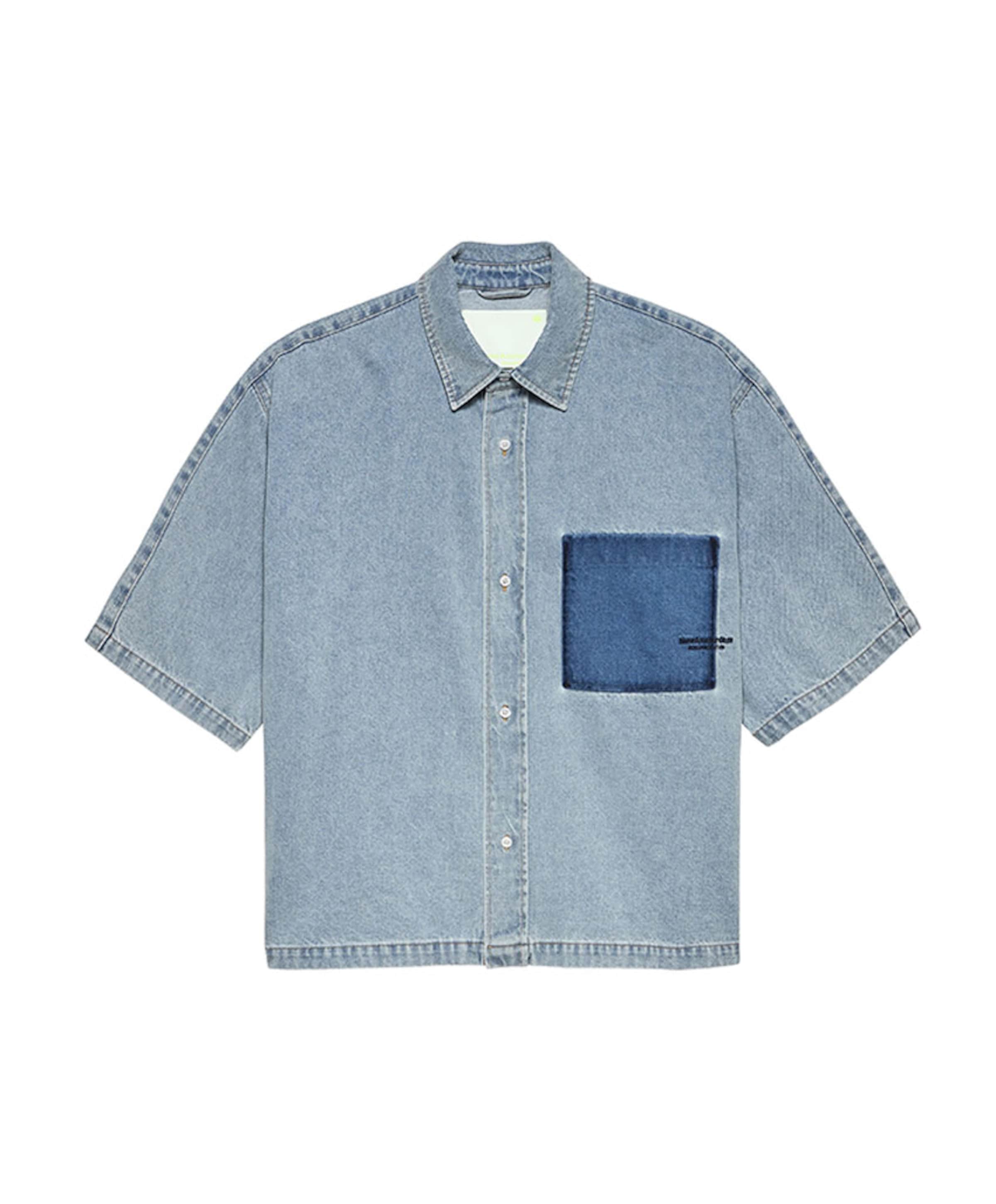 Heren overhemd korte mouw blauw