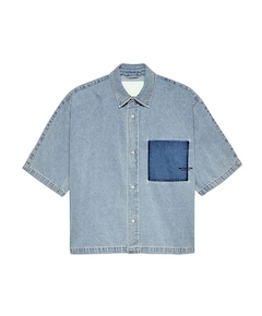 Heren overhemd korte mouw blauw